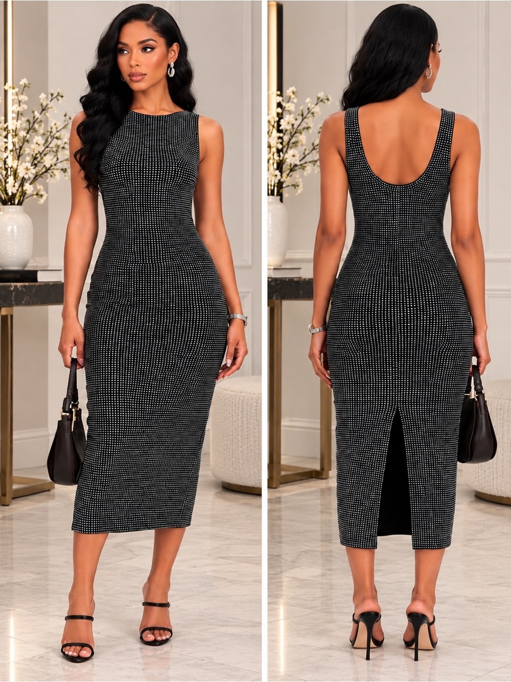 New Good American Crystal Embellished Bodycon Dress – Size Large
